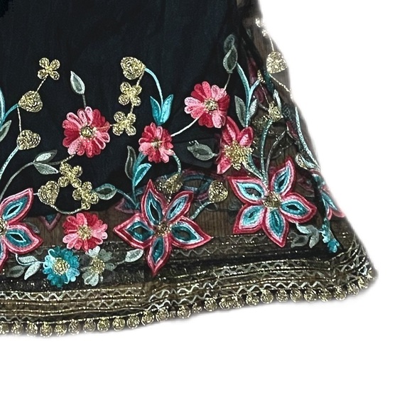 Elegant Romantic Strapless Tube Top Black Dress Mesh Floral Embroidery - Picture 9 of 9